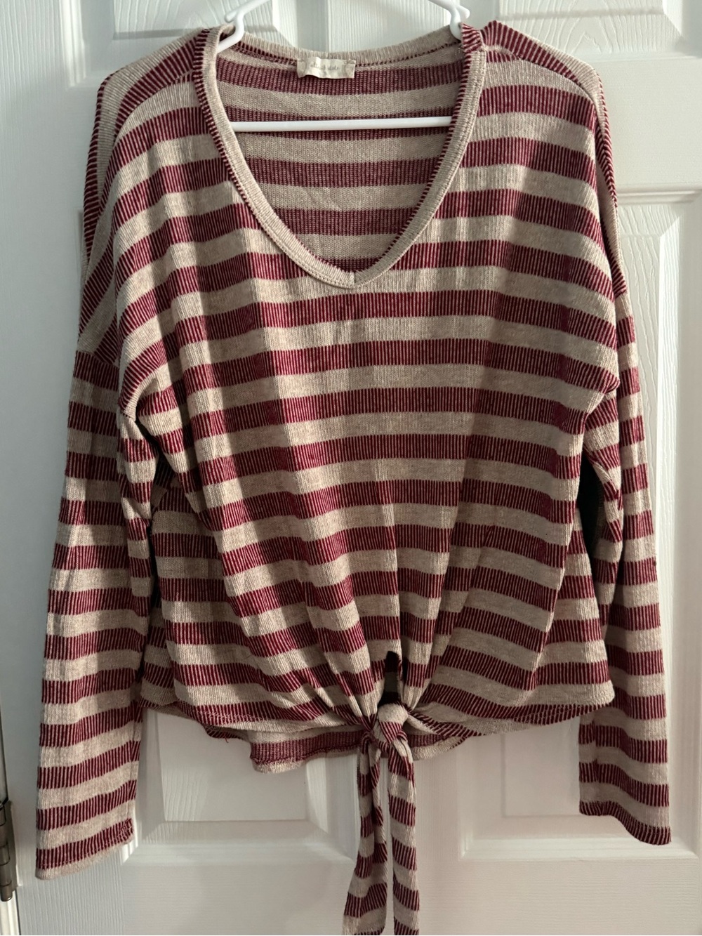 Altar’d State Striped Tie Front Sweater Top Size Small Elbow Patch